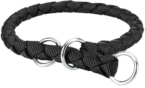 TRIXIE Cavo Zug-Stopp Halsband Größe M: Halsumfang 39–45 cm/ø 12 mm in schwarz - Hundehalsband aus Gurtband für mittelgroße Hunde, rund geflochten, 143801
