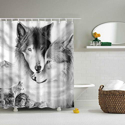 Boyouth Duschvorhang mit Motiv Wolf auf der Prairie mit Digitaldruck, für Badezimmer-Dekoration, Polyester, wasserdichter Stoff, mit 12 Haken, 178 x 178 cm, mehrfarbig