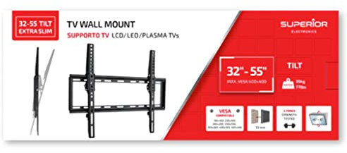 Superior Electronics SUPSTV005 - Soporte de TV de Pared Fijo inclinable (Tilt Extra Slim) para TV de 32 a 55 - Compatible con VESA 200x200, 300x300, 400x200, 400x400 - Carga máxima 35 kg