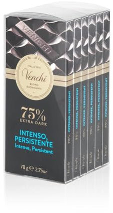 Venchi - Lot de 6 Tablettes Noir Extra 75%, 468 g - Sans Gluten - Végan - Idée Cadeau