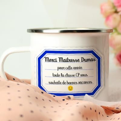 CADEAUX.COM - Mug Personnalisé En Émail - Merci Maîtresse - Idée Cadeau Personnalisé Avec Prénom et Message - Cadeau Maitresse d'École - Tasse Personnalisable