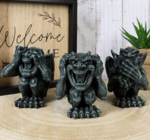Ebros Miniatur Notre Dame Kathedrale Whimsical Winged See Hear Speak No Evil Laughing Gargoyles Figur Set 7,6 cm große Wasserspeier Figuren As Fantasy Fable Gothic Macabre Guardian Tower Wardens