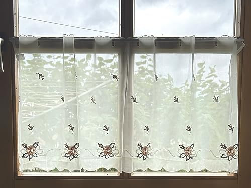 Hossner Scheibengardine Panneaux mit Rosenblüten Creme H/B 50x120 cm