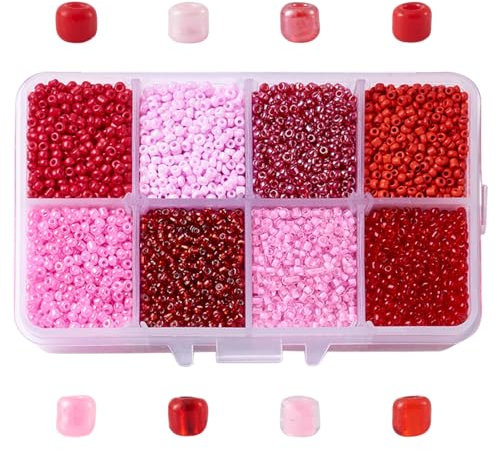 Craftdady Lot de 12 500 perles de rocaille en verre 12/0 de 2 mm - Petites perles Pony de couleurs mélangées pour perles, loisirs créatifs, fabrication de bijoux - Rouge