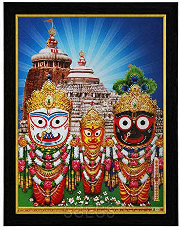 SHREE GANESH ENTERPRISE GIFTING SOLUTIONS Lord Jagannath Balaram und Subhadra HD Bilderrahmen Gott Malerei Pooja Wandbehang (Holz, Poster mit Rahmen, mehrfarbig, 23,5 x 1 x 31 cm)