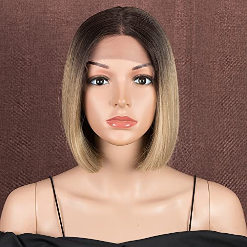 Style Icon Bob Perücke mit Filmansatz Lace Front Wigs Kunsthaar Perücken mit Mittelscheitel 24cm 120g Kunstfaser synthetische Faser (TT6/23C)