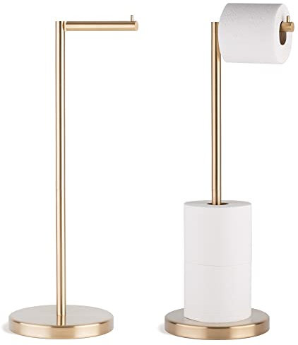 MARMOLUX ACC Free Standing Toilet Paper Holder Stand with Storage for 4 Rolls of Toilet Tissue for Bathroom, Stainless Steel Luxury Brushed Gold