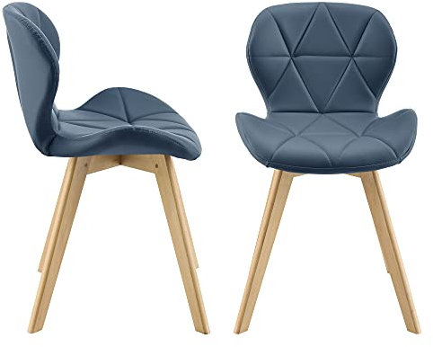[en.casa] Esszimmerstuhl Älmhult 2-er Set 78x47x52 cm Kunstleder Buche Stühle Wohnzimmerstuhl Küchenstuhl Blau