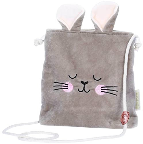 Papierdrachen Hasen Handtasche grau mit Schulterriemen - aus Samt mit Hasengesicht und Ohren - Glitzerdetail - Geschenk zu Ostern - Umhängetasche Mädchen
