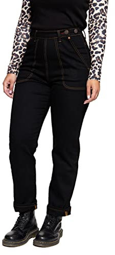 Queen Kerosin Damen 50´S Vintage Jeans High Waist Regular Fit Baumwoll Denim Teilungsnähte