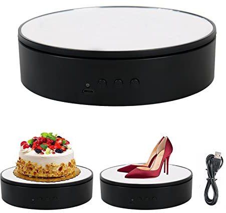 Electric Rotating Turntable, Motorized Rotating Display Stand for Photography, 45/90/180/360 Degree Adjustable Rotating Display Turntable, Load 5kg,Mirror (15CM Black)