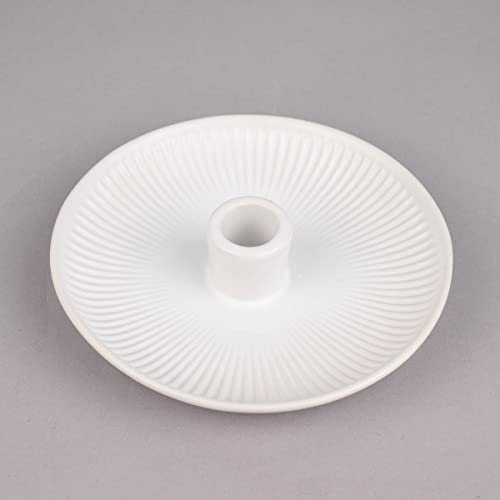 Rico Design Kerzenhalter für Stabkerzen Schale mit Rillen Porzellan matt weiß 3,5x15,5cm