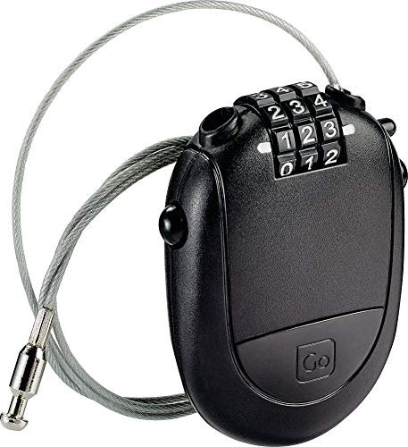 Go Travel Retractable 3 Dial Combination Tough Cable Padlock - Black (Ref 361)