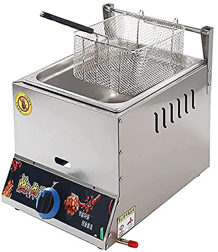 Deep Fryer Friggitrice A Gas,Friggitrice Professionale da Banco a Gas da Banco in Acciaio Inossidabile con Frittura Cestello Staccabili Potenza di Fuoco Regolabile,per Uso Domestico,Single