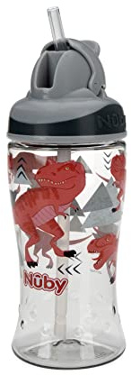 Nuby Thirsty Kids No Spill Flip-It Boost Travel Cup with Soft Silicone Straw - 12 Oz - 18+ Months - T-Rex - Back to School Essentials