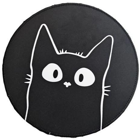 BAMINX Tapis de souris rond en caoutchouc antidérapant pour ordinateur portable, tapis de souris mignon motif de chat pour le bureau voyage masculin femelle enfants (noir)