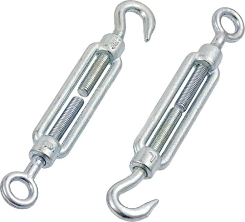 M12 x 125mm Eye & Hook Steel Turnbuckle Wire Tensioner Strainer Closed Hook Threaded Hook (Pack of 2)