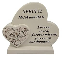 David Fischhoff Sentiment Double Heart with Floral Swirl Graveside Remembrance Plaque Ornament - Mum & Dad