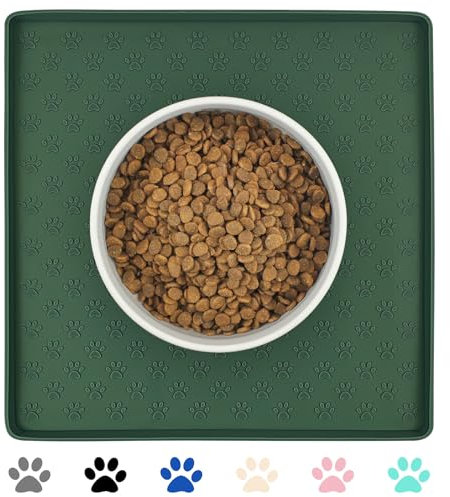 Ptlom Pet Placemat for Dog and Cat, Waterproof Silicone Pet Feeding Bowl Mats for Food and Water, Small Medium Large Dogs Mat Prevent Residues from Spilling to Floor, Hunter, 11.8x11.8