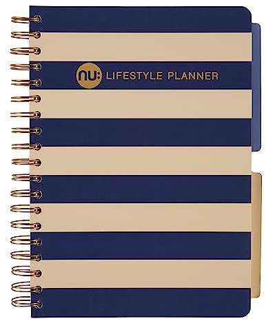 Nu B5 Lifestyle-Planer, Tagesjournal & To-Do-Listen-Notizbuch, goldfarbene Spiralbindung, 314 Seiten, nachhaltig und stilvoll, nautisches Sortiment
