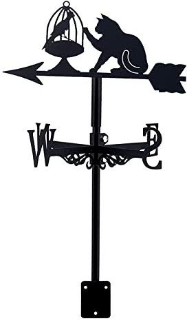 Wetterfahne Gusseisen Katze und Vogel Wetterfahne Garten Metall Windrichtung Anzeige mit Dachhalterung für Outdoor Dach Bauernhof Hof