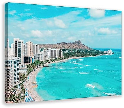 Cityscape Honolulu buntes Poster (1) Leinwand Poster Wandkunst Dekor Druck Bild Gemälde für Wohnzimmer Schlafzimmer Dekoration Rahmenstil 30 x 45 cm