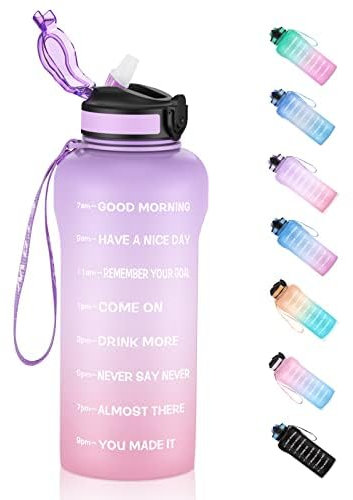 ETDW Trinkflasche 1500ML, Große Trinkflasche Sport mit Strohhalm und Zeitmarkierungen, Wasserflasche Hydratisiert zu Bleiben, Tritan BPA Frei, Auslaufsicher, Fitnessstudio, Schule LILA PINK