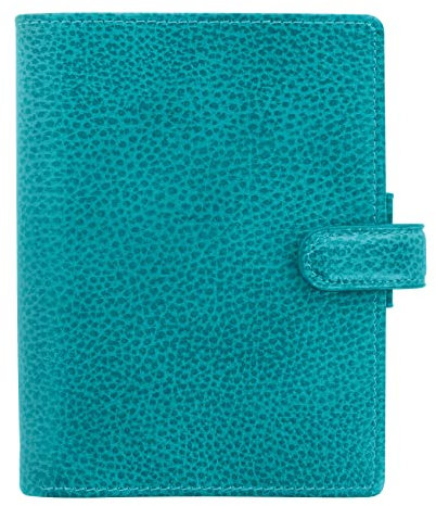 Filofax Finsbury Terminplaner, Taschenformat, Aqua – traditionelles genarbtes Leder, sechs Ringe, Wochenkalender, mehrsprachig, 2024 (C025445-24)