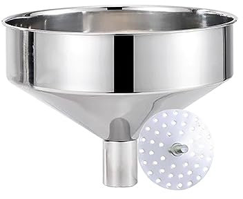 LOGSEE Grand Entonnoir en Acier Inoxydable 25 cm avec Filtre Amovible Entonnoir de Cuisine en métal pour Le Transfert de Grains liquides (Color : Silver, Size : 25/6cm)