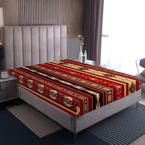 Homewish Ethnische Tribal Pfeil Spannbettlaken, Vintage Southwestern Native Bohemian Bettwsche 90x200x30, Western Star Bettwsche Exotische Geometrische Diamantstreifen Zimmer Dekor