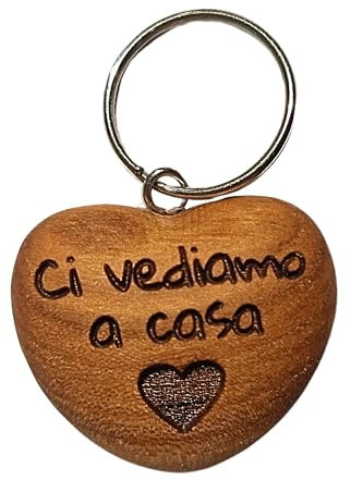 Rienco Portachiavi Cuore Bombato Legno di Ciliegio - Incisione 'Ci Vediamo a Casa' - Regalo Romantico per Coppia, Portachiavi Casa Nuova, Artigianato Italiano, Ecologico e Naturale