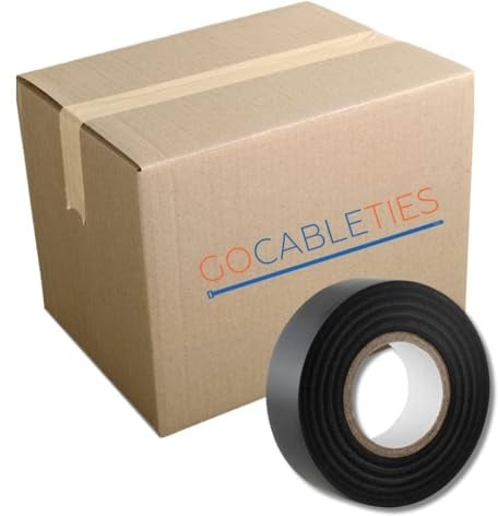 Gocableties Black Electrical Tape, 19mm x 20m, Bulk Box of 50 Rolls, Strong Self-Adhesive PVC Insulation Tape for Insulating, Repairing and Protecting Electrical