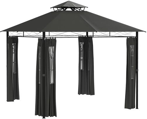Outsunny Pavillon env. 3 x 3 m, Tente de Jardin avec paroi latérale, Tente de réception avec Double Toit, chapiteau résistant aux intempéries, pavillon de Jardin, pour Balcon, terrasse, métal, Gris