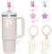 Letter Stanley Straw Cover 2Pcs Dustproof 10mm Straw Cover for Stanley Cup Accessories Include 2pcs Personalized Name ID A-Z Pearl Hangings Letter Stickers(P)