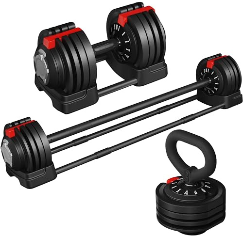 Yaheetech 3-in-1-Hantel-Set, verstellbar in 1 Sekunde, von 3 kg bis 24 kg, Hanteln, 12 Gewichte mit Schnelleinstellung, für das Fitnessstudio, Zuhause, für das Training, Fitness, Büro, Fitnessstudio
