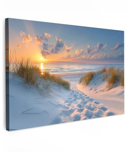MuchoWow© Bild auf Leinwand Groß 120x80 cm XXL Schlafzimmer Bilder Badezimmer Wand Deko Wohnzimmer Modern Wanddeko Bilderwand Geschenk Sonnenuntergang - Strand - Natur - Meer - Sommer