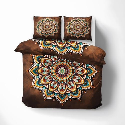 MOBEITI Mandala Bettwäsche 200x200, Bohemian Wendebettwäsche, Weiche Kuschelige Mikrofaser Bettbezug Set 3teilig, 2 Kissenbezug 80x80, mit Reißverschluss -MO&226