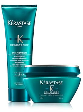 KÉRASTASE Résistance - Routine Thérapiste Pour Cheveux Abîmés & Colorés - Répare & Fortifie - Technologie FIBRA-KAP & Sève de Résurrection - Shampoing-Baume + Masque