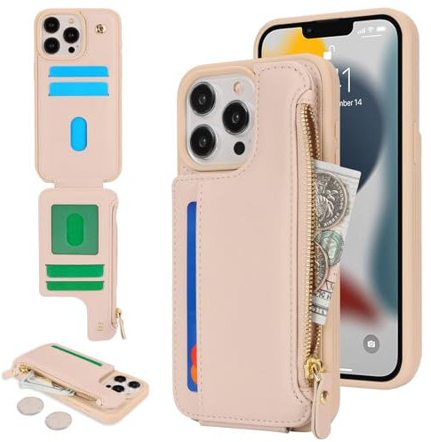 SailorTech Etui pour iPhone 12 Pro Max Étui avec Porte-Cartes de crédit, Housse pour iPhone 12 Pro Max Étui à Fermeture éclair Portefeuille avec Fentes pour Cartes de crédit-Abricot