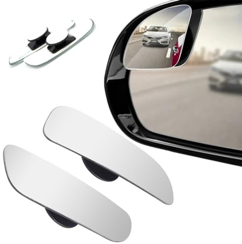 2 STÜCKE Auto-Toter-Winkel-Spiegel, Rundes HD-Glas mit gerahmtem konvexem Rückspiegel mit verstellbarem Weitwinkel-Sauger für Autos, SUV und LKW (silbern-rechteckig)