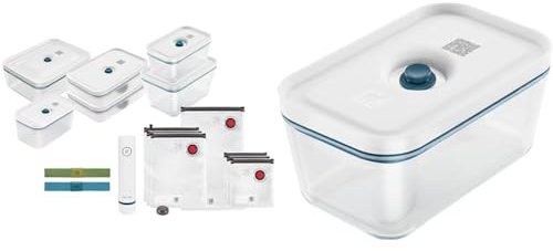 ZWILLING Kit de démarrage de Mise sous Vide Fresh & Save, en Verre, 16 unités, La Mer & Fresh & Save Boîte de Conservation sous Vide, Taille M, en Verre, La Mer
