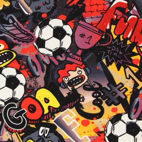 Stoff Meterware Kinderstoff Jerseystoff - 1 Meter, Jersey, Nähen, Kinder, Baby, Jungen, Mädchen, Bekleidung, Shirt (Fußball Goal Fun)