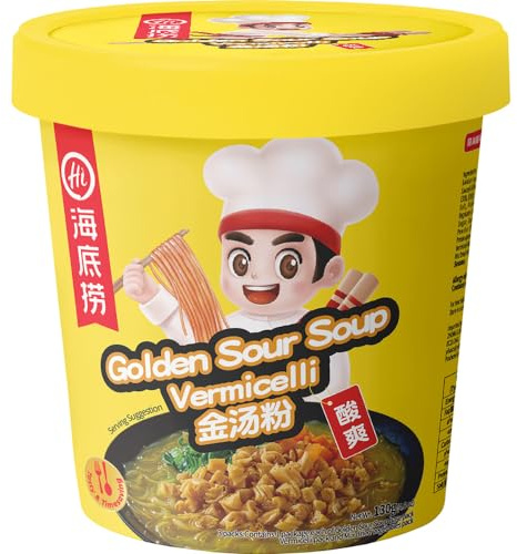 Haidilao Instantreisnudeln Golden Sour Soup 130g | Authentische asiatische Instantnudeln - schnelle Zubereitung für Mahlzeiten und Snacks zwischendurch