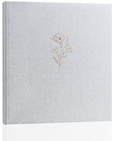 Glodenmemo Fotoalbum zum Einkleben, Fotobuch mit 100 weißen Seiten mit Pergamin Trennblätter, Foto Album mit Leinen Einband, bis zu 500 Bilder, Hochwertiges Papier, 31 x 33 cm (Grau)