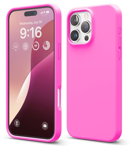 elago Compatibile con iPhone 16 Pro Max Cover, Cover in Silicone Liquido Premium, Cover Protettiva Completa, Antiurto, Cover Sottile, Fodera in Microfibra Antigraffio (Rosa Vivo)