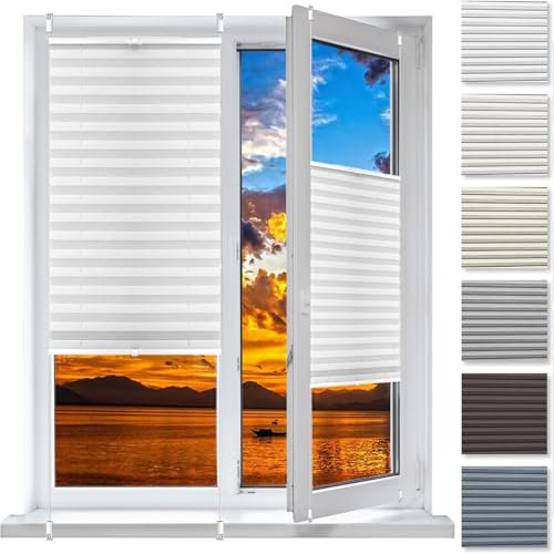 Plisseerollo Faltrollo Plissee Ohne Bohren 86 x 205 cm, Plissee Ohne Bohren Nach Maß, Plissee Klemmfix Plisseerollo Ohne Bohren, Plissee Sonnenschutz Fenster, für Fenster & Tür, Weiß