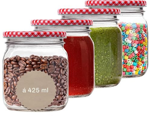 Blumixx Einmachgläser 425ml - 6x Vorratsgläser mit Deckel luftdicht und vielseitig einsetzbar - Marmeladengläser, Aufbewahrungsgläser Küche - Glasbehälter für Oats - Konservierung Vorrat Einkochen