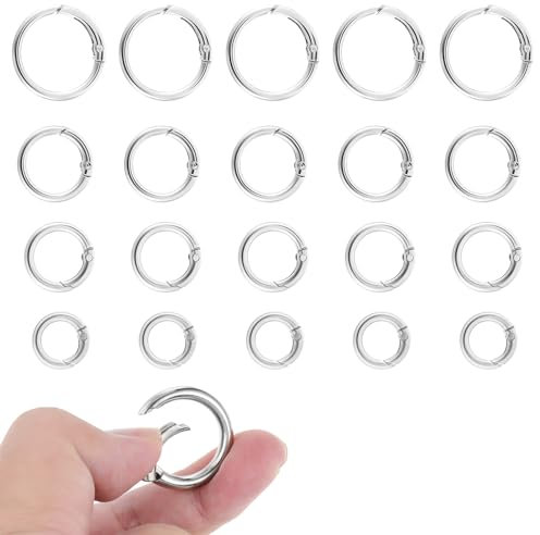 20 Stück Karabiner Rund 20/25/28/33 mm O-Ring Legierung Karabiner Silber Federspaltringe Klein Schlüsselring für Bastelarbeiten DIY Taschenringe Handwerk Machen Zubehör