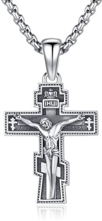 Kruzifix Halskette Kreuz 925 Sterling Silber Jesus Halskette Kreuz Kruzifix Anhänger religiöser Schutz Schmuck für Männer Frauen