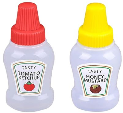 Yhsioaklo Botella pequeña de ketchup | Recipiente de condimentos recargable | Botellas exprimibles para condimentos | 2 botellas pequeñas de ketchup de 25 ml, botella exprimible de jarabe para